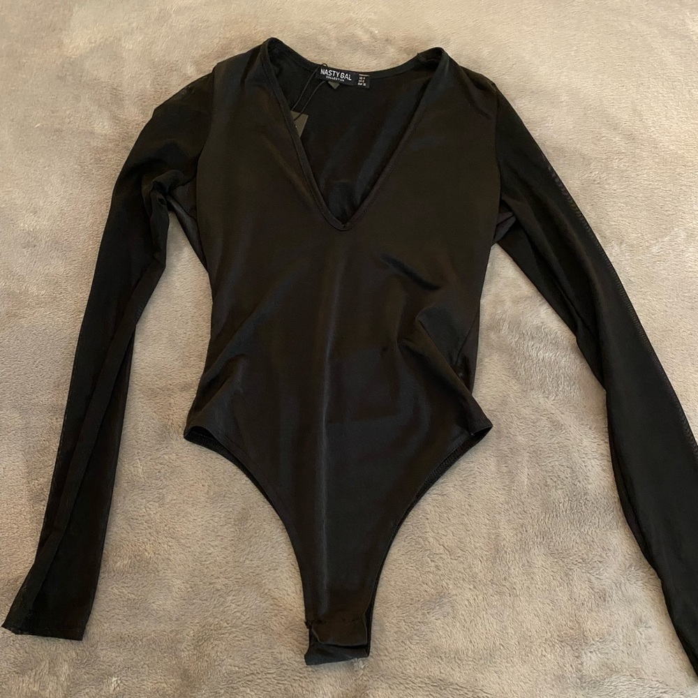 Black Long Sleeve Plunge Bodysuit